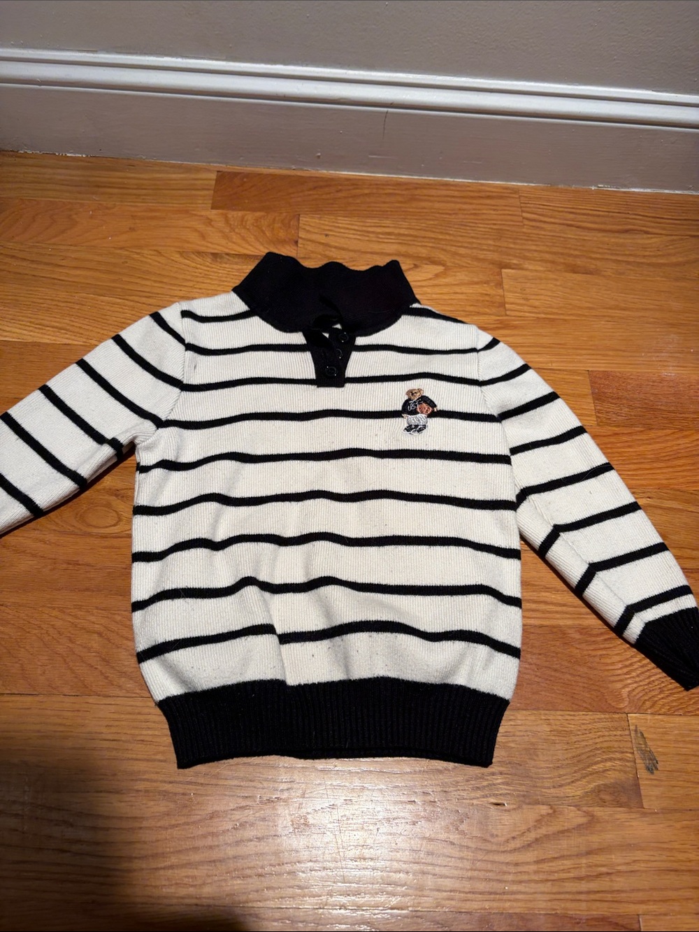 Kids Striped Black & White Polo-Collar Sweater